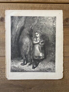 Gustave Dore, Little Red Riding Hood, Antique Art Print, Woodcut Engraving